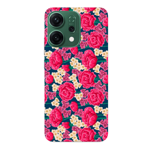 Oppo RENO 14 Red and pink Flowers Transparent Silicone TPU Θήκη